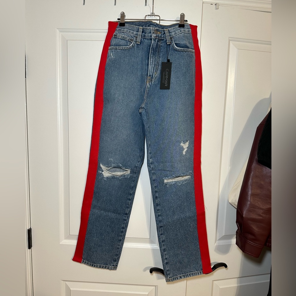 Carmar Women's Straight Leg Jeans with Red Accents
